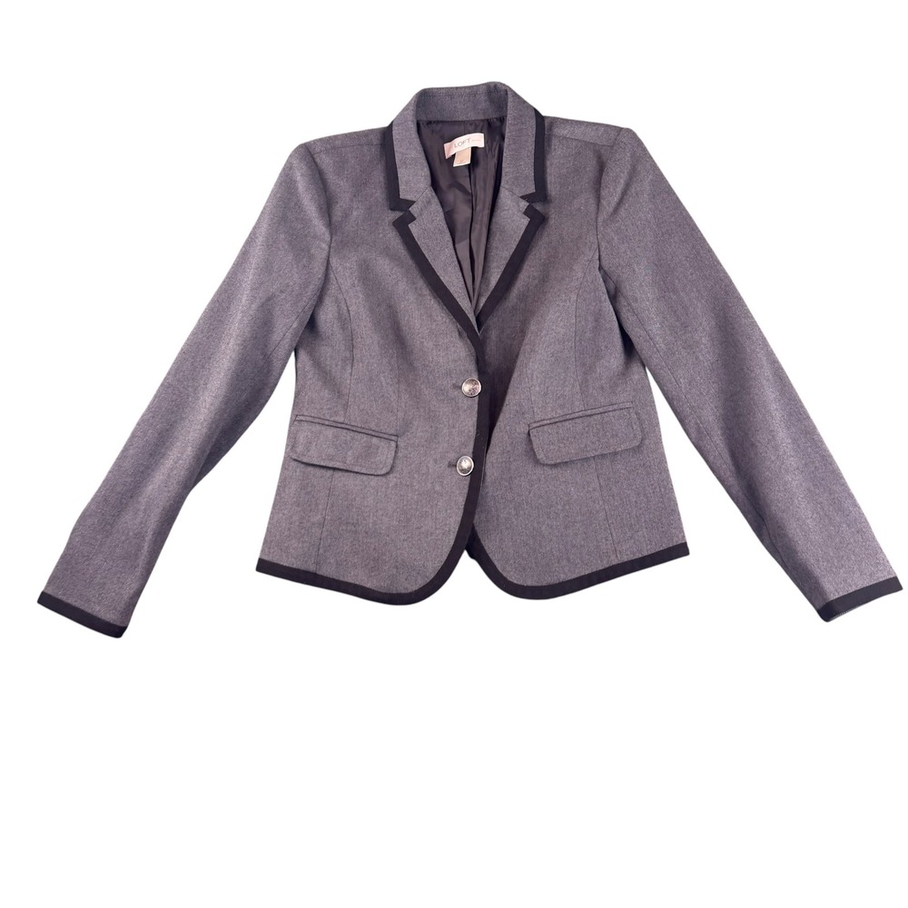 Ann Taylor LOFT Petites Gray Black Trim Two Button Blazer Jacket 2P